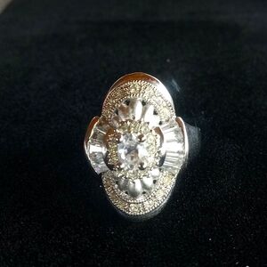 Cocktail Ring Size 9.75 Silver Plated CZ Baguette Ring Stunning By CAPACCI